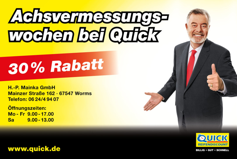 Harry Wijnvoord – Quick Reifendiscount – „30% Rabatt“